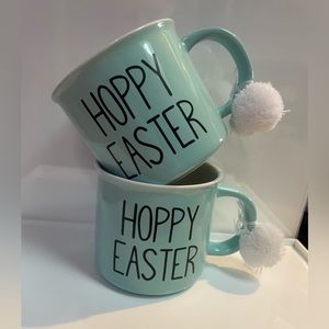 “Hoppy Easter” Set Of 2 Ceramic Blue Easter Mugs